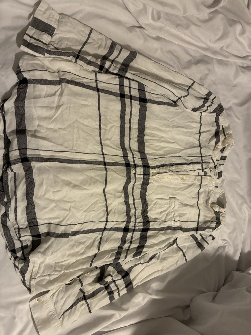 Lucky Brand Blouse Womens XLarge White and Black Long Sleeve Button Up